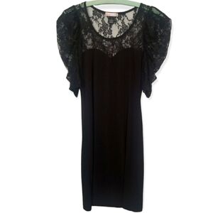 Y2K Black lace puffed sleeve bodycon dress - small - Wednesday Addams Goth